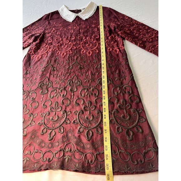 Top Shop Dress Embroidered SZ 12 Peter Pan Collar Twee Academia Wednesday Adams - Picture 11 of 14